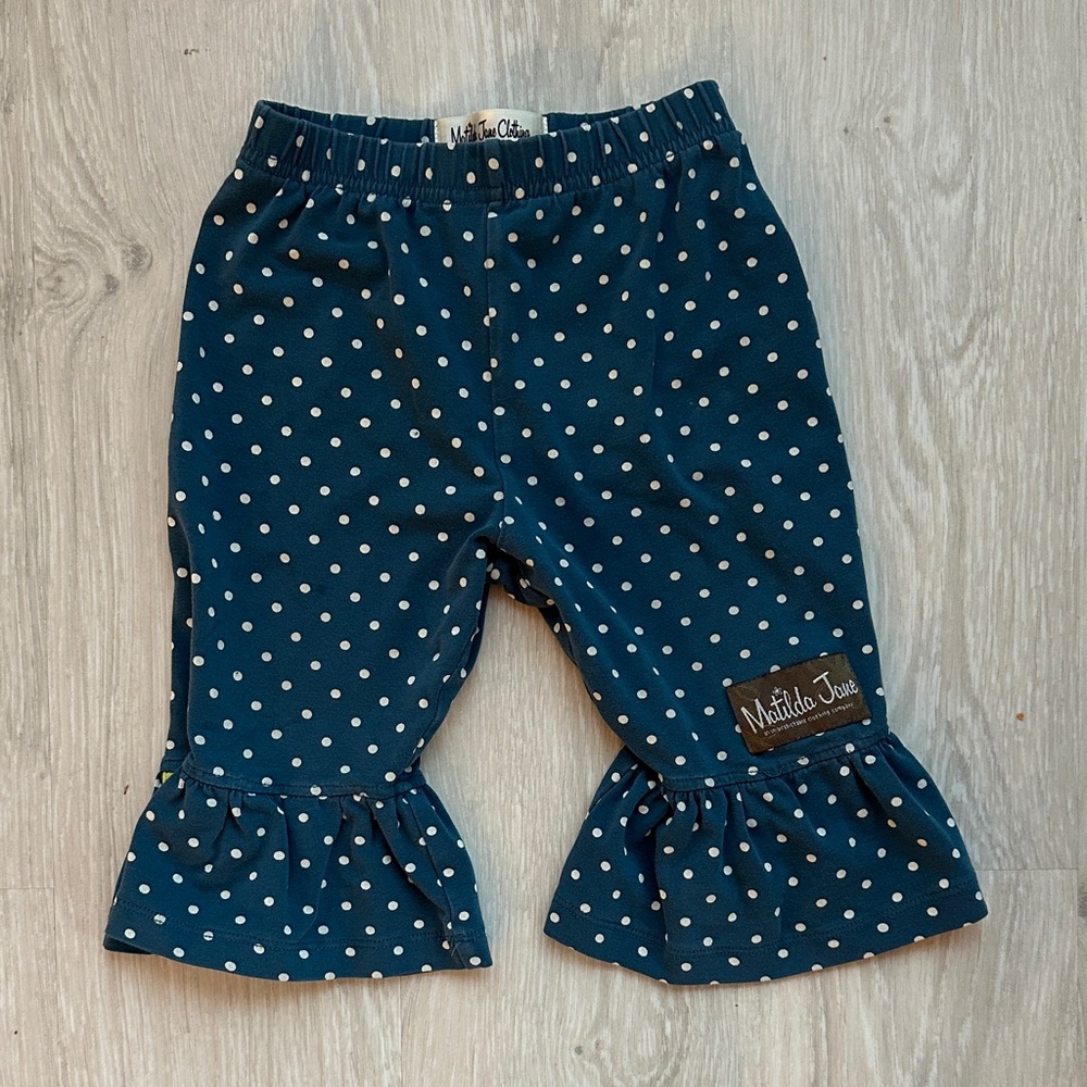 Matilda Jane Navy Polka Dot Big Ruffle Pants, size 12 months